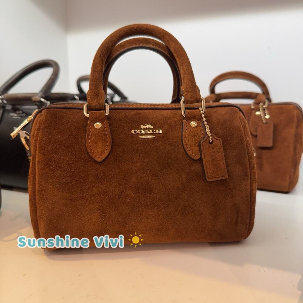NWT Coach Mini Rowan Crossbody Bag CEQ65 gold Warm Brown Suede smooth leather